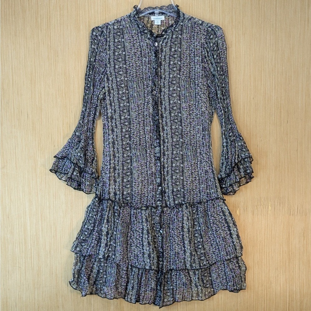 Sundance Womens Boho Sheer Floral‎ Tiered Ruffle Mini Dress Cupro Size Medium